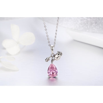 Romantic Rose Flower Pink Water Drop CZ 925 Sterling Silver Chain